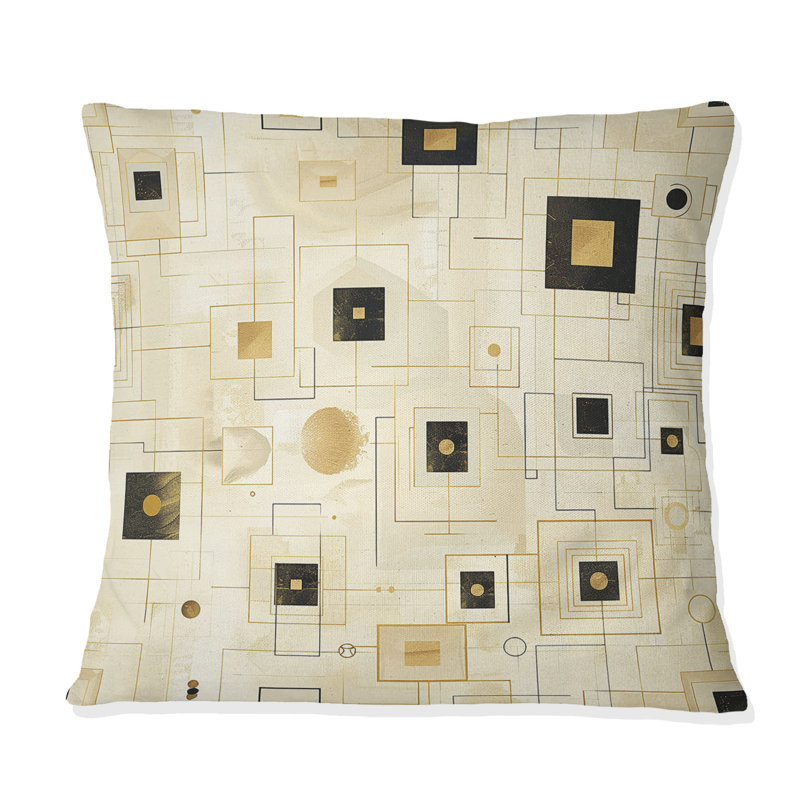 Coussin décoratif beige Mid-Century géométrique beige, H 16 po x l 16 po