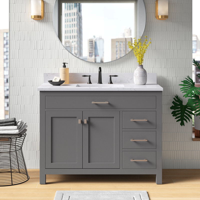 Ensemble de meuble-lavabo simple 42 po Ajhane, Gris / Nickel brossé