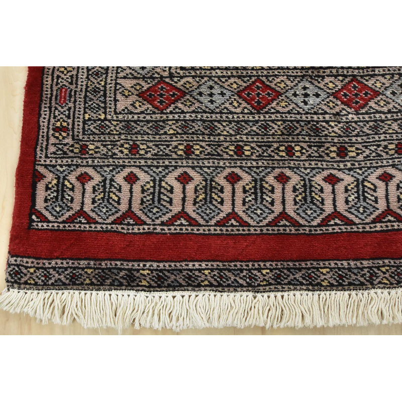 Tapis rouge en laine noué à la main de conception unique 4 pi 1 po x 6 pi 10 po