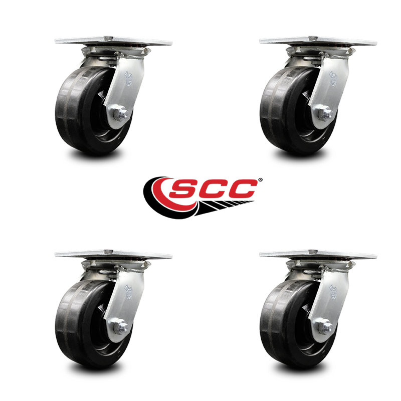 5 Inch Heavy Duty Phenolic Caster Set with Ball Bearings Set of 4 Service Caster