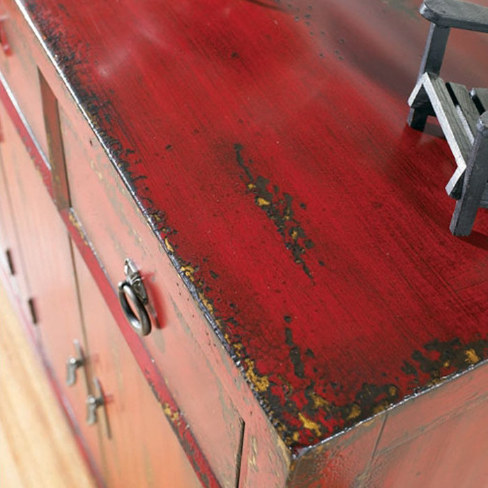 58'' Red Asian Cabinet