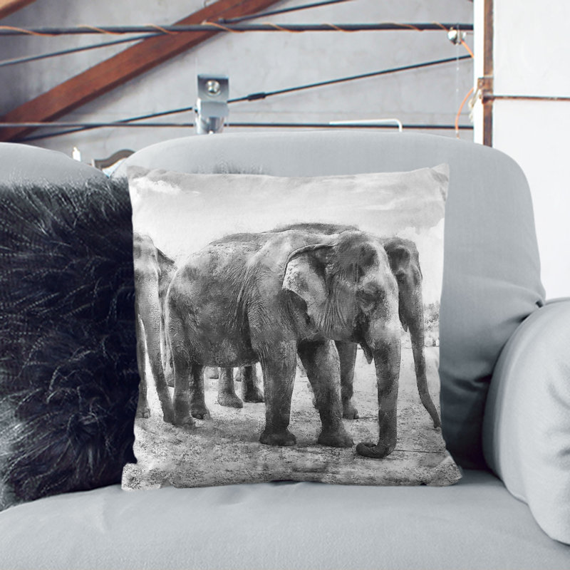 Elephants in Sri Lanka Cushion with Filling, 55cm H x 55cm W x 20cm D