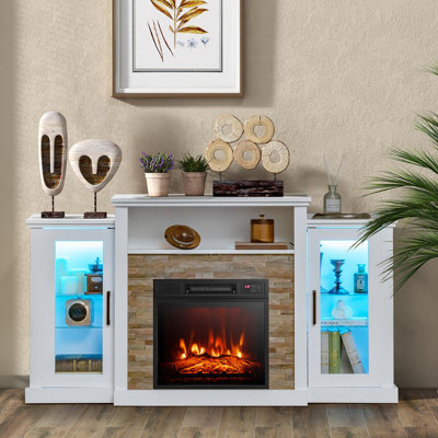  59'' W Fireplace TV Stand w/LED Lights & Smart APP Control, Entertainment Center w/18" Electric Fireplace