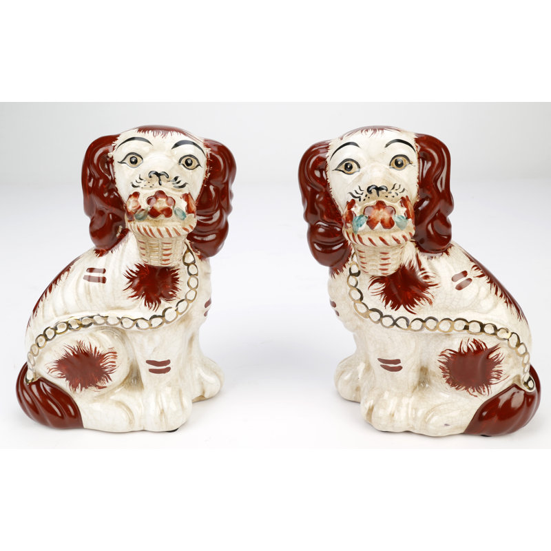 Schaefer 8" Staffordshire Dogs with Baskets Pair, Brown
