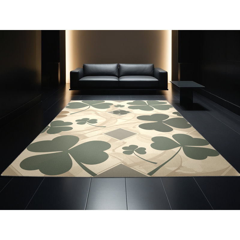 Machine Washable Parrilla Clover Preppy Geometric Rug in Brown – Grey Binding, 8x12