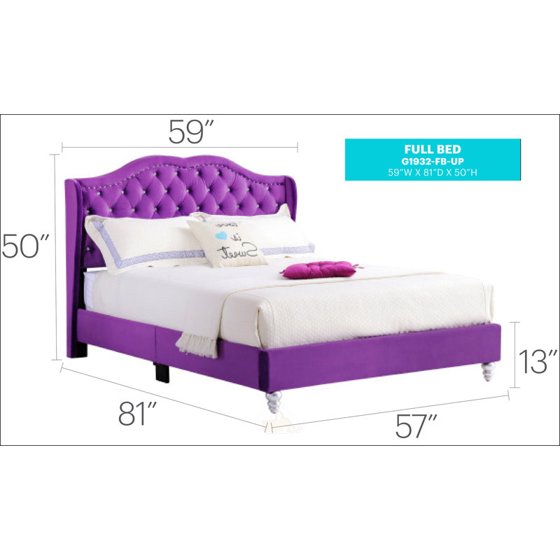 Transitional Purple Upholstered Full Bed