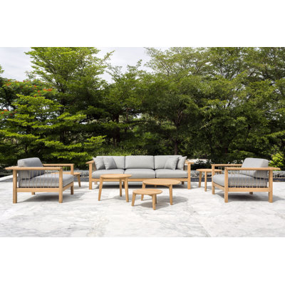 Maro Teak 7 - Person Patio Conversation Set with Cushions