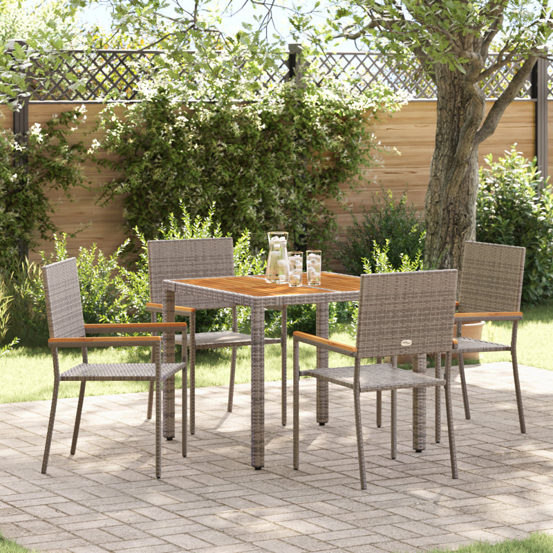 5 Piece Garden Dining Set Poly Rattan, Grey