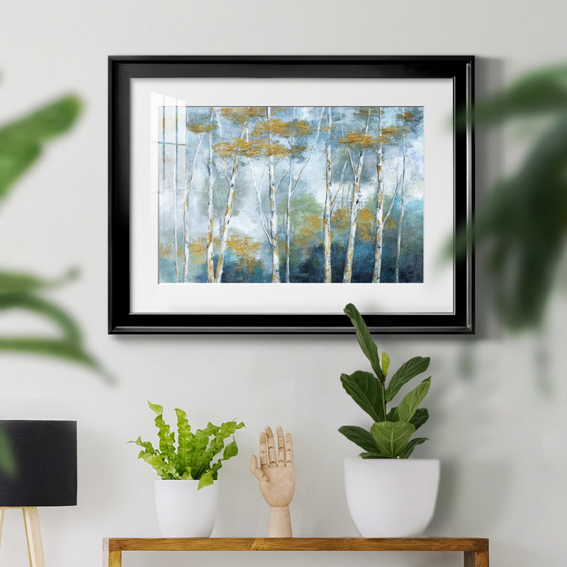 " Indigo Forest ", 26.5" H x 36.5" W x 1.5" D, Black Framed Paper, White Mat