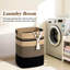 Grand panier à linge, grand panier à linge tissé 85L avec poignées en cuir - Organisateur de rangement en tissu de coton pour chambre à coucher, chambre de bébé, salle de lavage, corbeille à linge pliable rectangulaire