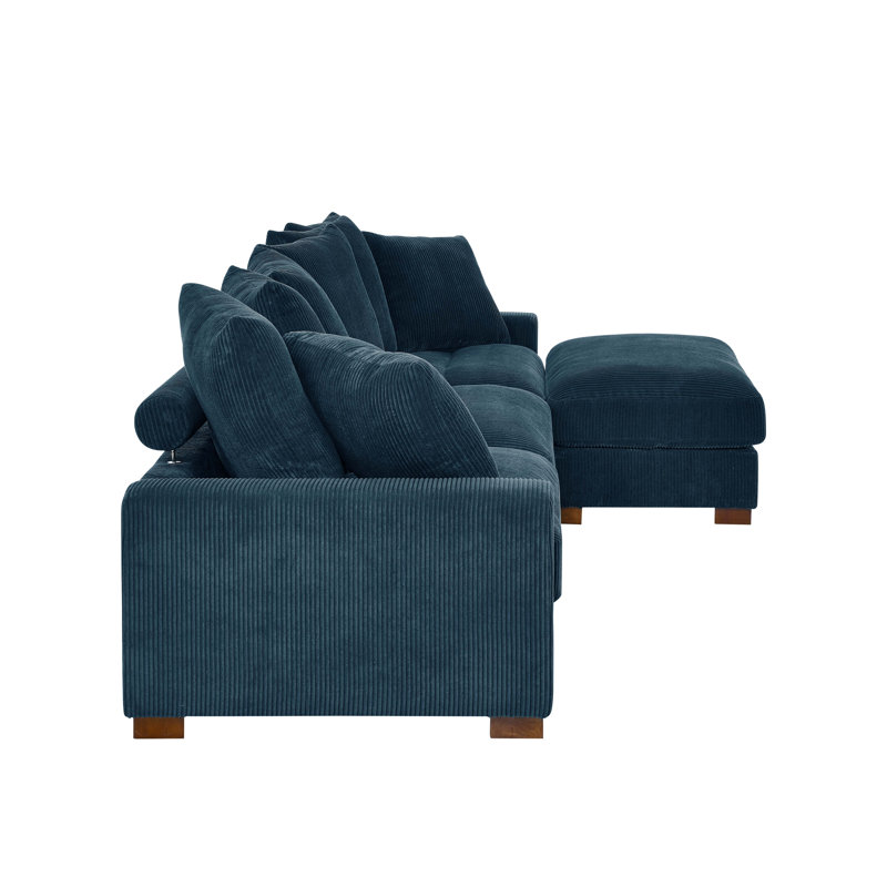 Xandar Corduroy Sofa, 4, Blue, 34" H x 122" W x 67.5" D