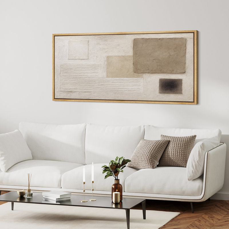 «Minimal Neutral Relief Forms», décoration murale géométrique encadrée, reproduction d'art sur toile, Natural Floater Frame