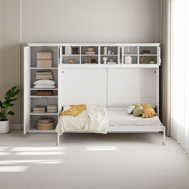 Grand lit escamotable mural avec armoires, Blanc