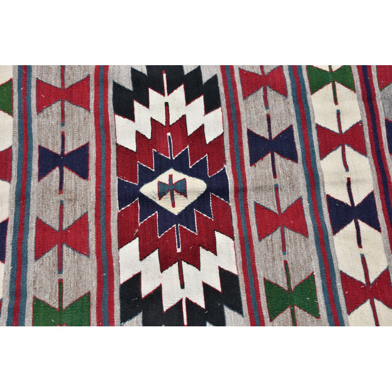Tapis kilim turc rétro unique fait à la main - Décoration intérieure de style bohème rouge / blanc