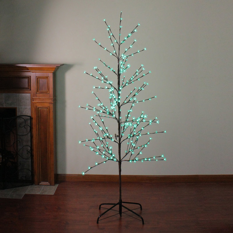 Arbre de printemps artificiel fleur de cerisier illuminé 6 pi avec lumières DEL vertes