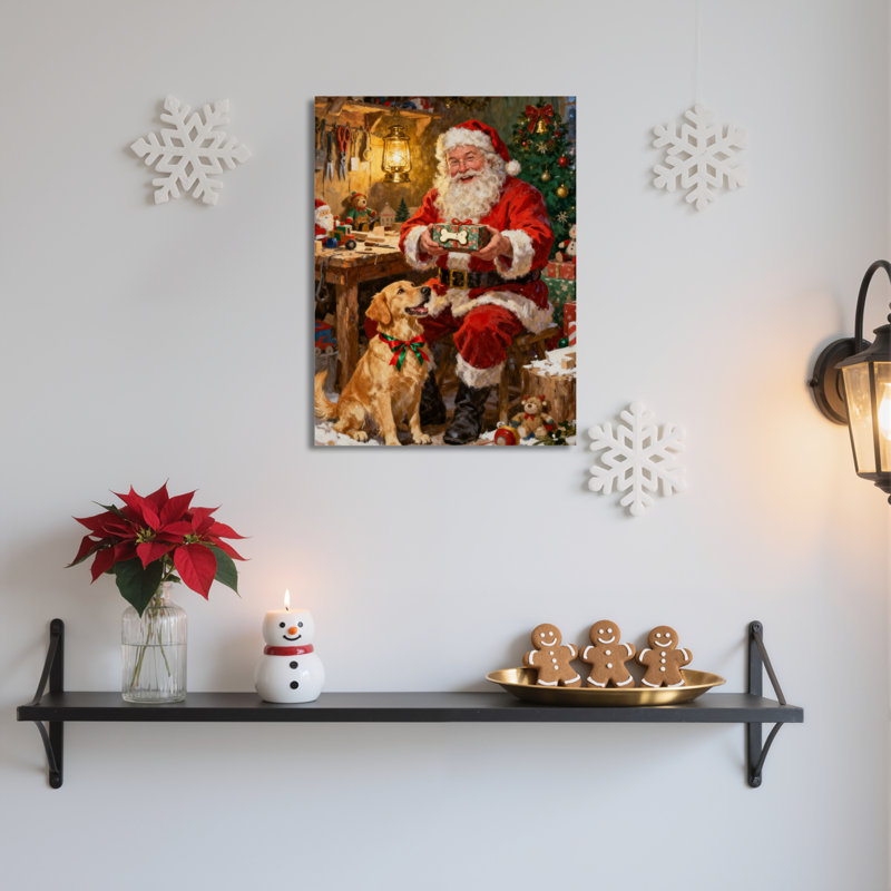 «Santa Dog», art mural sur toile, H 30 po x l 20 po