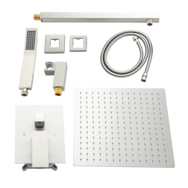 12" Rain Shower System with Handheld Spray Shower, Wall-Mounted, Dual Function, Brushed Nickel, Brushed Nickel