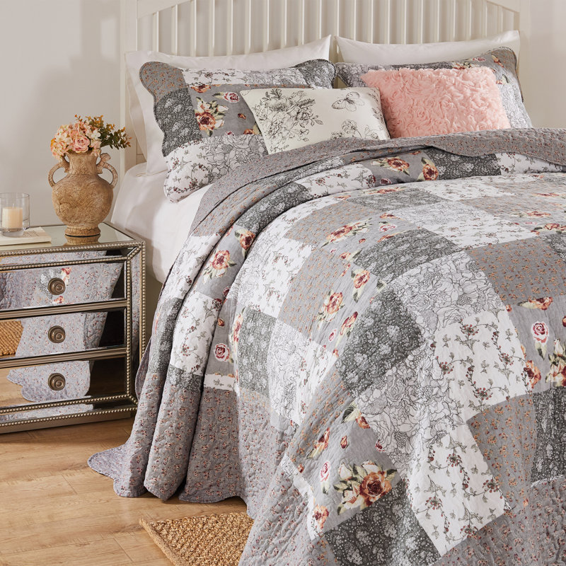 Giulia Gray Cotton Reversible Full Bedspread Set