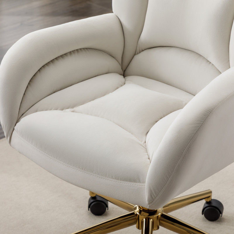 Comfortable Home Office Chair with Advanced Ergonomic Design for All-Day Support and Easy Mobility, Ivory, Velvet