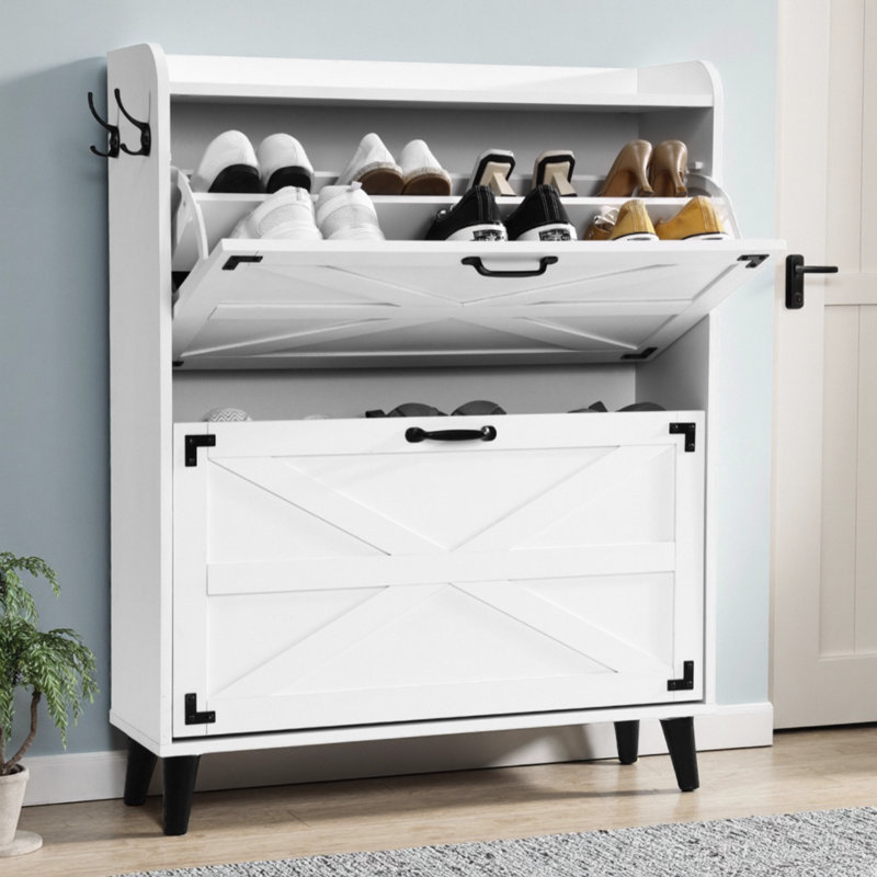 Armoire de rangement pour chaussures 20 paires avec 2 tiroirs rabattables, Blanc