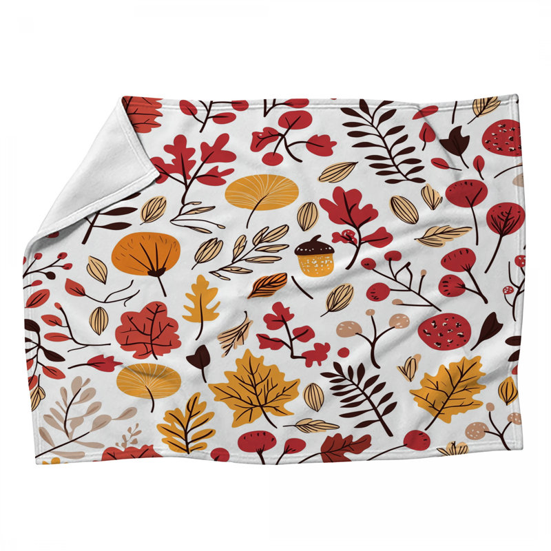 Jeté en molleton Leaves - Jetés botaniques pour canapés ou lits, L 60 po x l 50 po