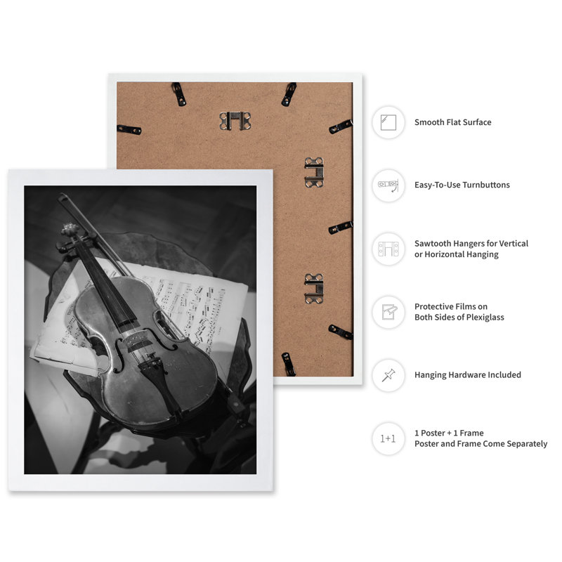 Photographie de violon, Poster, 24"H x 32"W, White Framed
