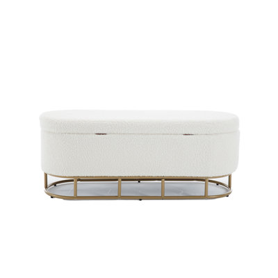 Oval Storage Bench For Living Room Bedroom End Of Bed,Sherpa Fabric Plush Upholstered Storage Ottoman Entryway Bench With Metal Legs -  Mercer41, 9F5E6CE509B04965B8F3341DE623D8CC