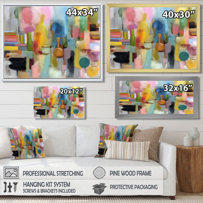 Reproduction d'art sur toile rose, Cadre flottant, H 16 po x l 32 po, Doré