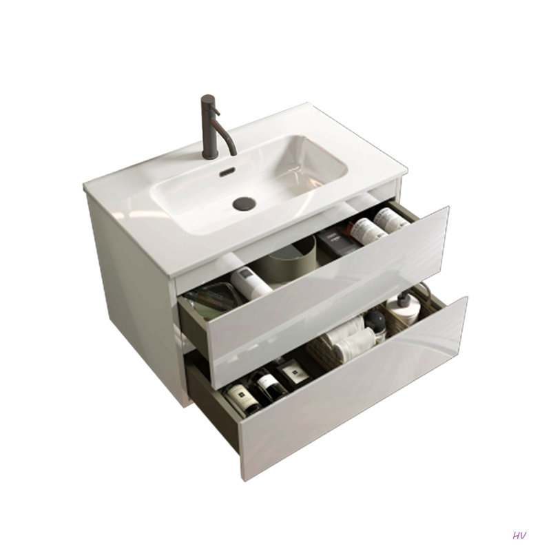 Meuble-lavabo mural 30 po avec lavabo en céramique à un trou, grand meuble-lavabo flottant avec rangement pour salle de bain moderne, pré-assemblé