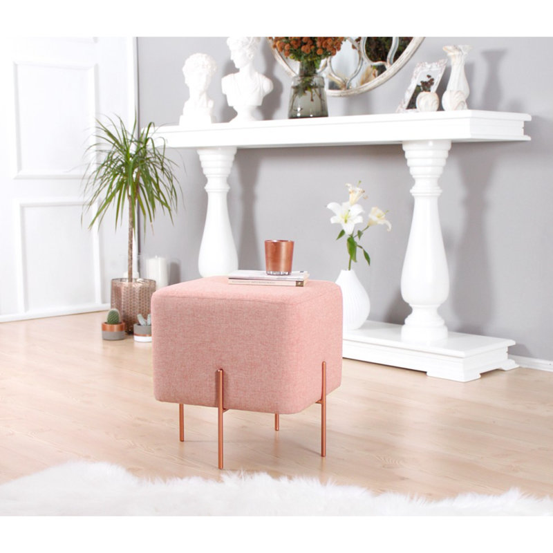 Stylish Bohemian Pouffe, Pink, 15.7 x 16.5 x 15.7 inches | 50% Cotton / 50% Linen, 5 cm Orthopedic Sponge, 35 DNS | Durable Copper Coated Iron Legs | Perfect for Hotel & Home Decor, Comfortable & Chic Design