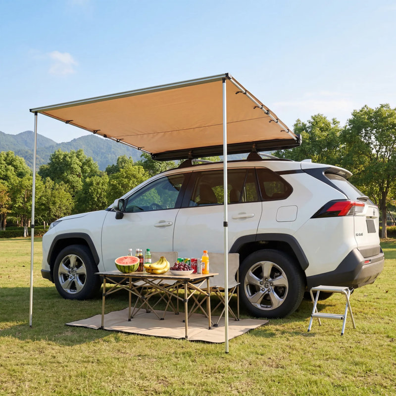 Auvent de camion VUS 6,7 x 8,3 pieds imperméable, auvent 600D Ripstop avec poteaux réglables, beige