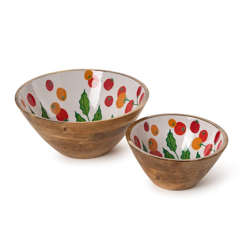 Ensemble de 2 bols de service en bois de manguier sans danger 13,75 po Garden Harvest