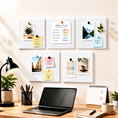 Large Wall Cork Bulletin Board, 12-Piece Felt Tile Tack Board with Pushpins, Ideal for Home and Office Decor & Organization