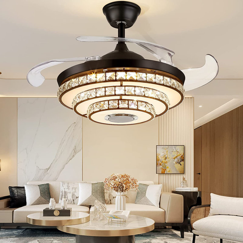 Ventilateur de plafond Bluetooth 42 po avec lumières à intensité variable et lecteur de musique Lyddia