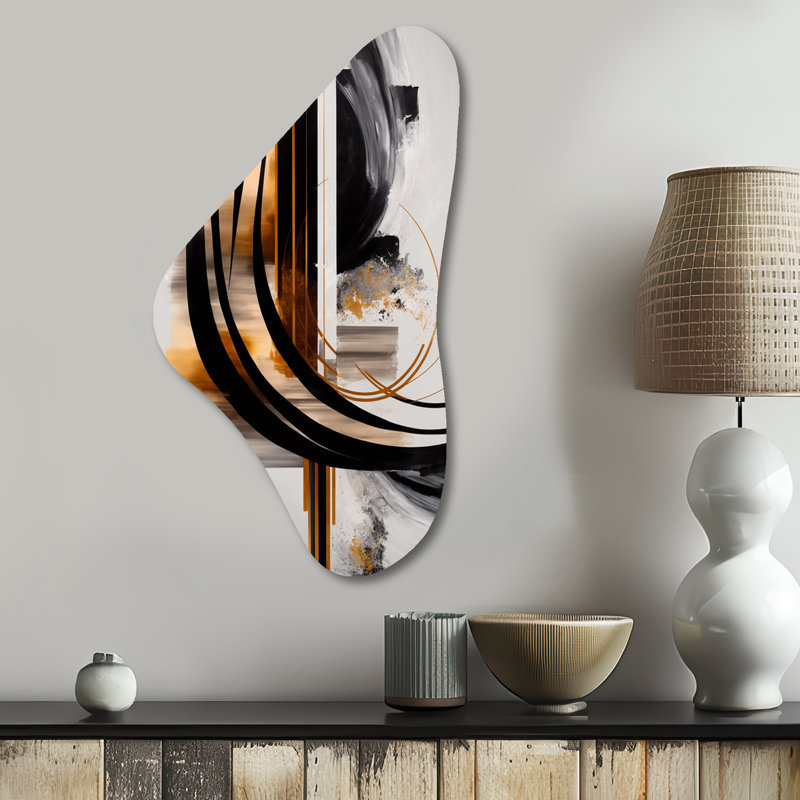 Art mural en forme de Boomerang abstrait doré, art déco III, H 31 po x l 17 po