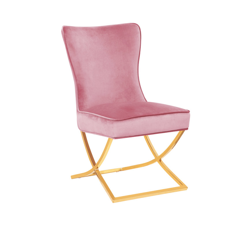 Torre 98cm H Tufted Velvet Upholstered Side Chair, Gold, Pink