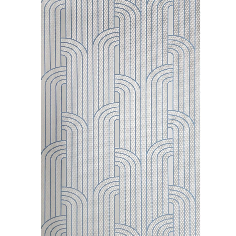 Classen Silver Metallic Blue Art Deco Lines Faux Fabric Wallpaper Rolls