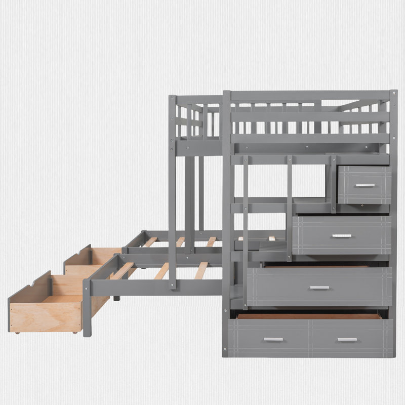 Full Over Twin & Twin Bunk Bed, Gray