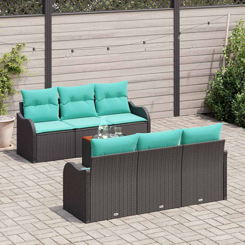 Ensemble de canapé de jardin vidaXL 7 pièces en rotin de polyester noir et turquoise
