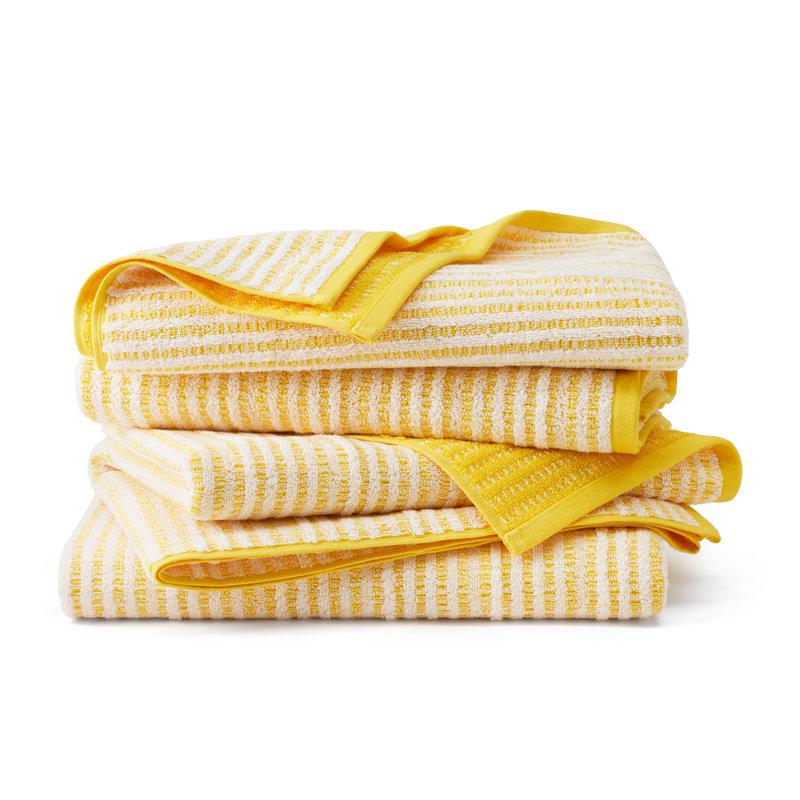 Ensemble de serviettes de bain réversibles à rayures 4 pièces Town & Country Country, 30 x 58 pouces, 100% coton BCI, Jaune