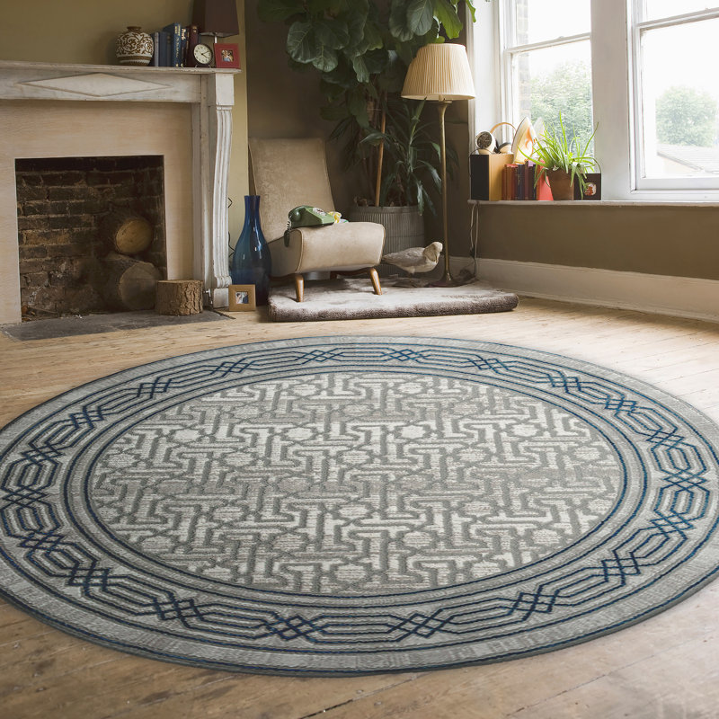 Davide 1231 Transitional Bordered Area Rug, Round 7'10", Blue