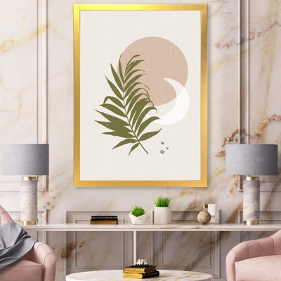 Abstrait soleil et lune avec feuille verte II - impression sur toile
