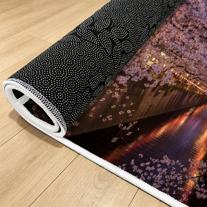 Tapis intérieur lavable à la machine Clear Spring Cherry Blossoms River