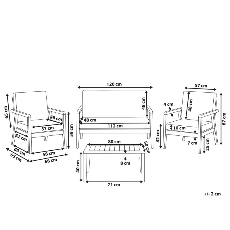 Jerrold Solid Wood 4 - Person Seating Group with Cushions, Light Gray, Light Wood
