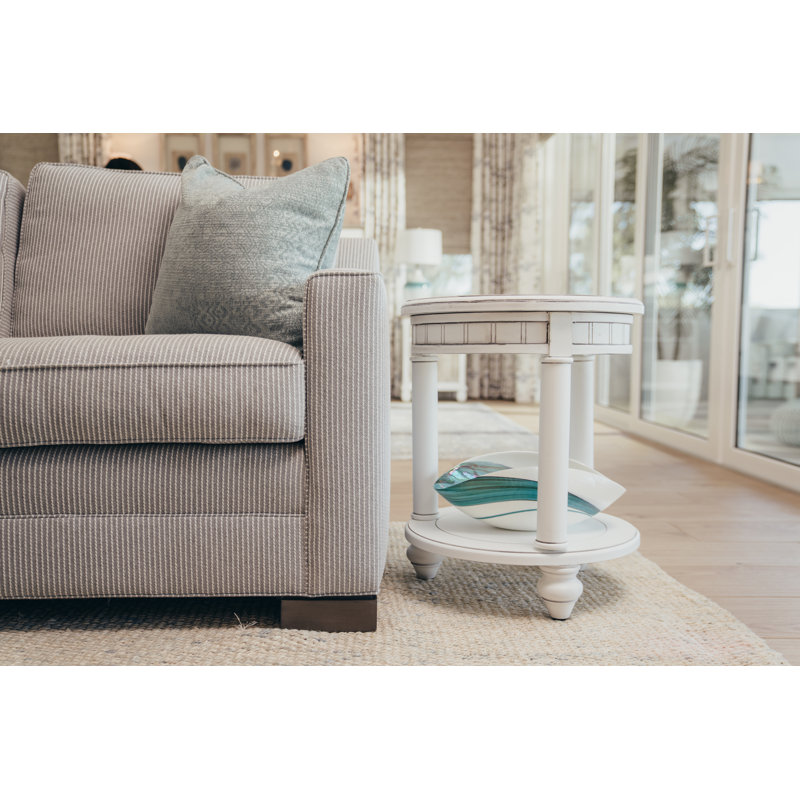Kolya Whtie Washed Round Coastal End Table