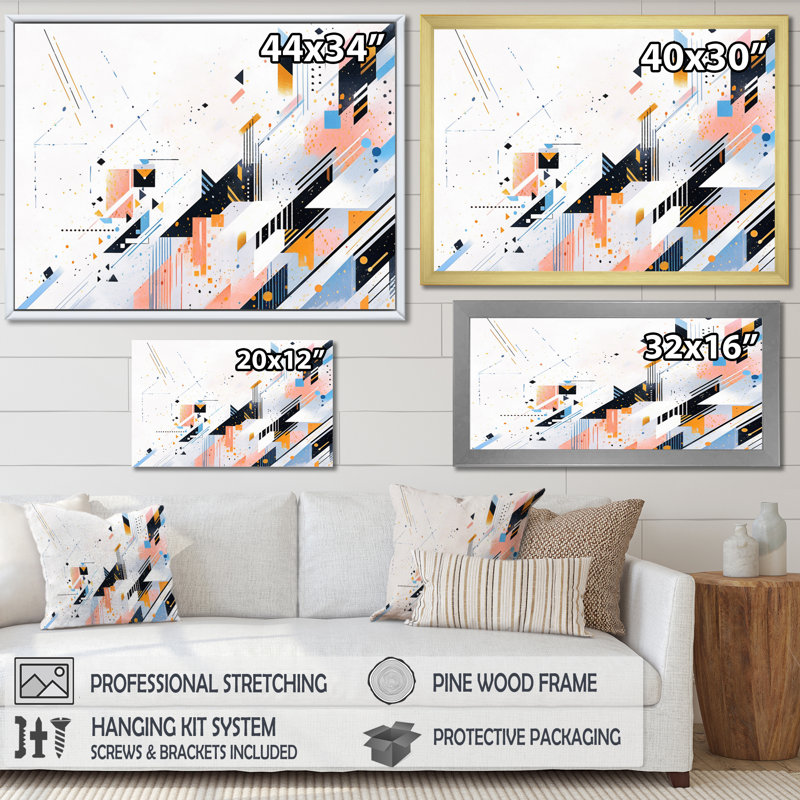 «Peach Blue Bold Stripes», reproduction sur toile encadrée, Cadre flottant noir, H 30 po x l 40 po x P 1,5 po