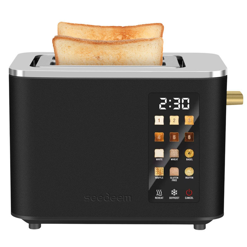 2 Slice Toaster,Touchscreen Stainless Steel Toaster,6 Bread and Toning Options,Timer,Removable Crumb Tray,900W, Black