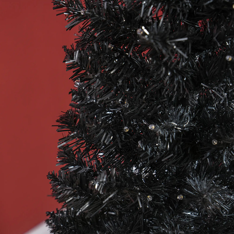 Arbre de Noël pré-éclairé 6 pi avec lumières à DEL blanc chaud, facile à assembler et à ranger, pour les petits espaces, Noir
