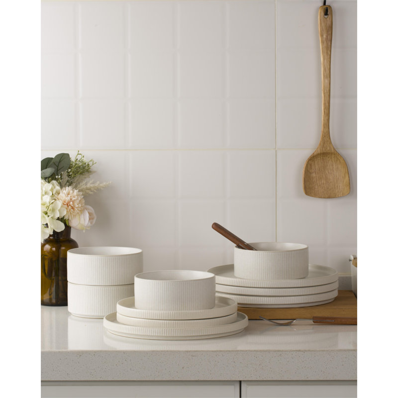 Azal Stoneware Dinnerware Sets, Dish Set, Matte White