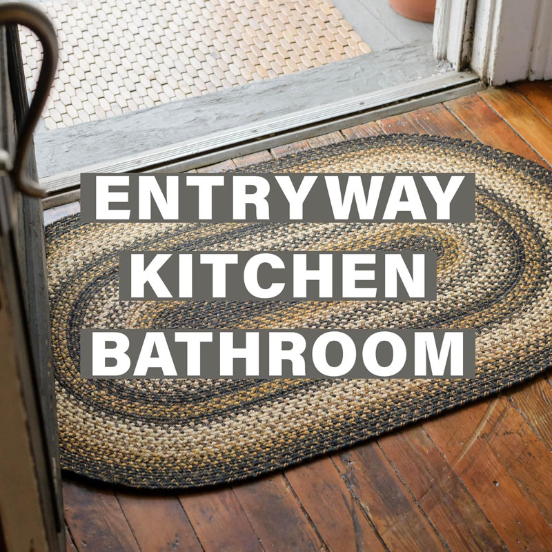 Dairius Braided Non-Shedding Premium Jute Black/Brown/Cream Rug, Oval 1'8" x 2'6"